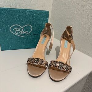 Blue by Betsey Johnson Nude Crystal Embellished Ankle-Strap Heels